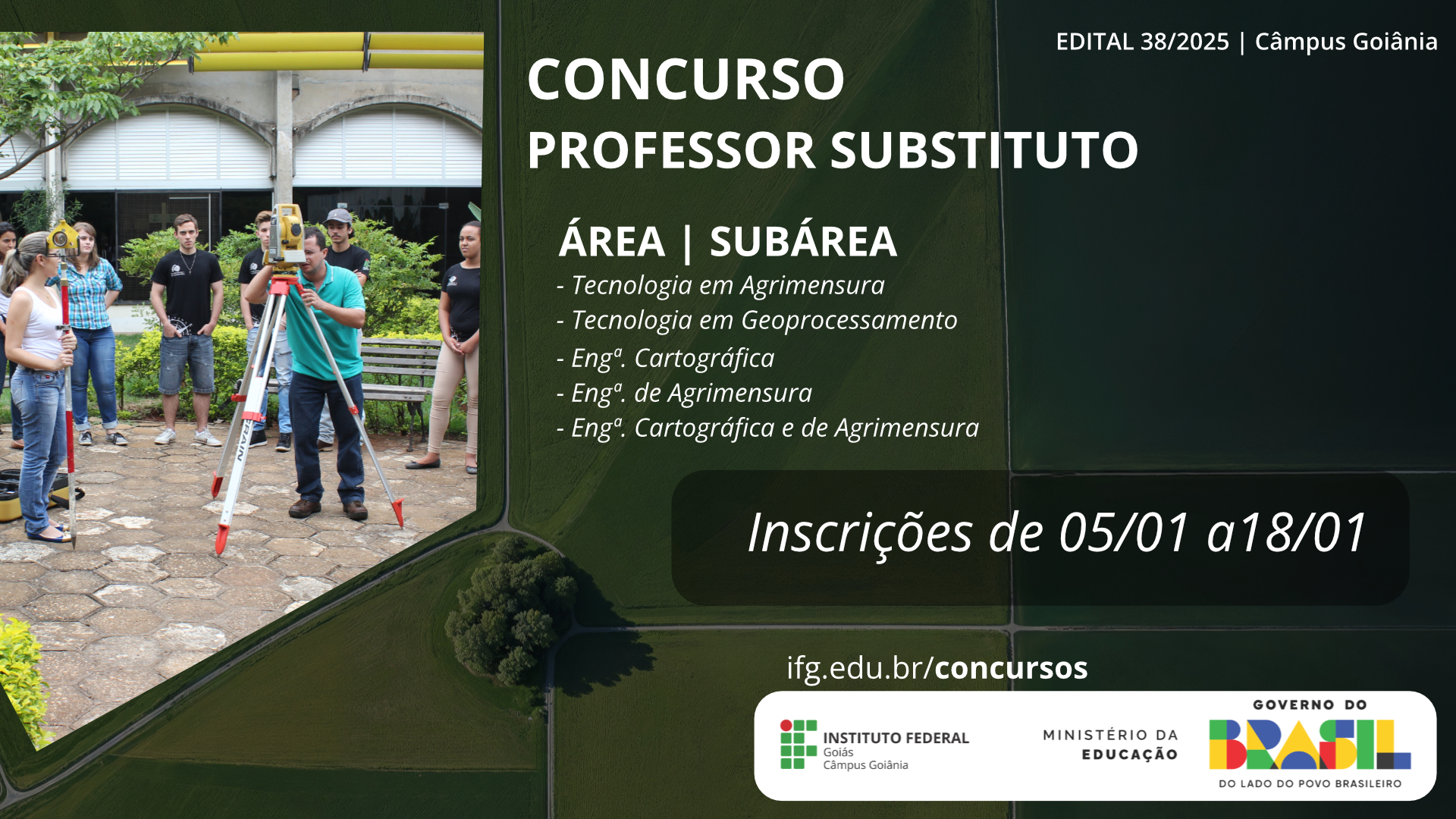 Processo seletivo para professor substituto em Agrimensura no Câmpus Goiânia